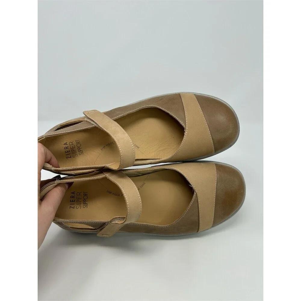 Ziera Super Support Mary Jane Comfort Flats Womens Brown Hook & Loop Strap 41 XF